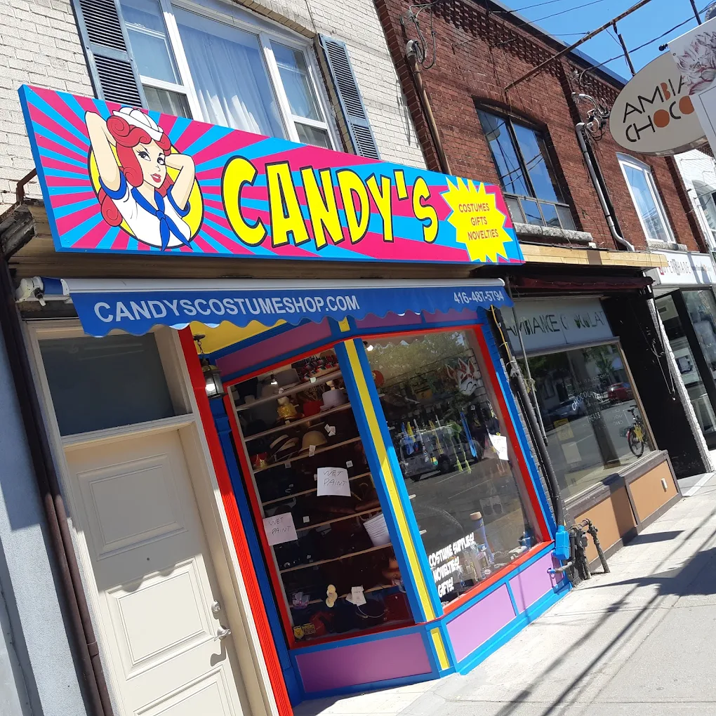 A storefront of Candy's Costume Shop in the daytime