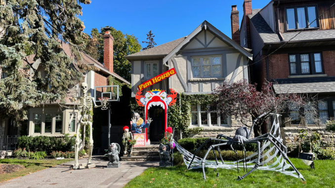 A house decorated for Halloween in Leaside, Toronto